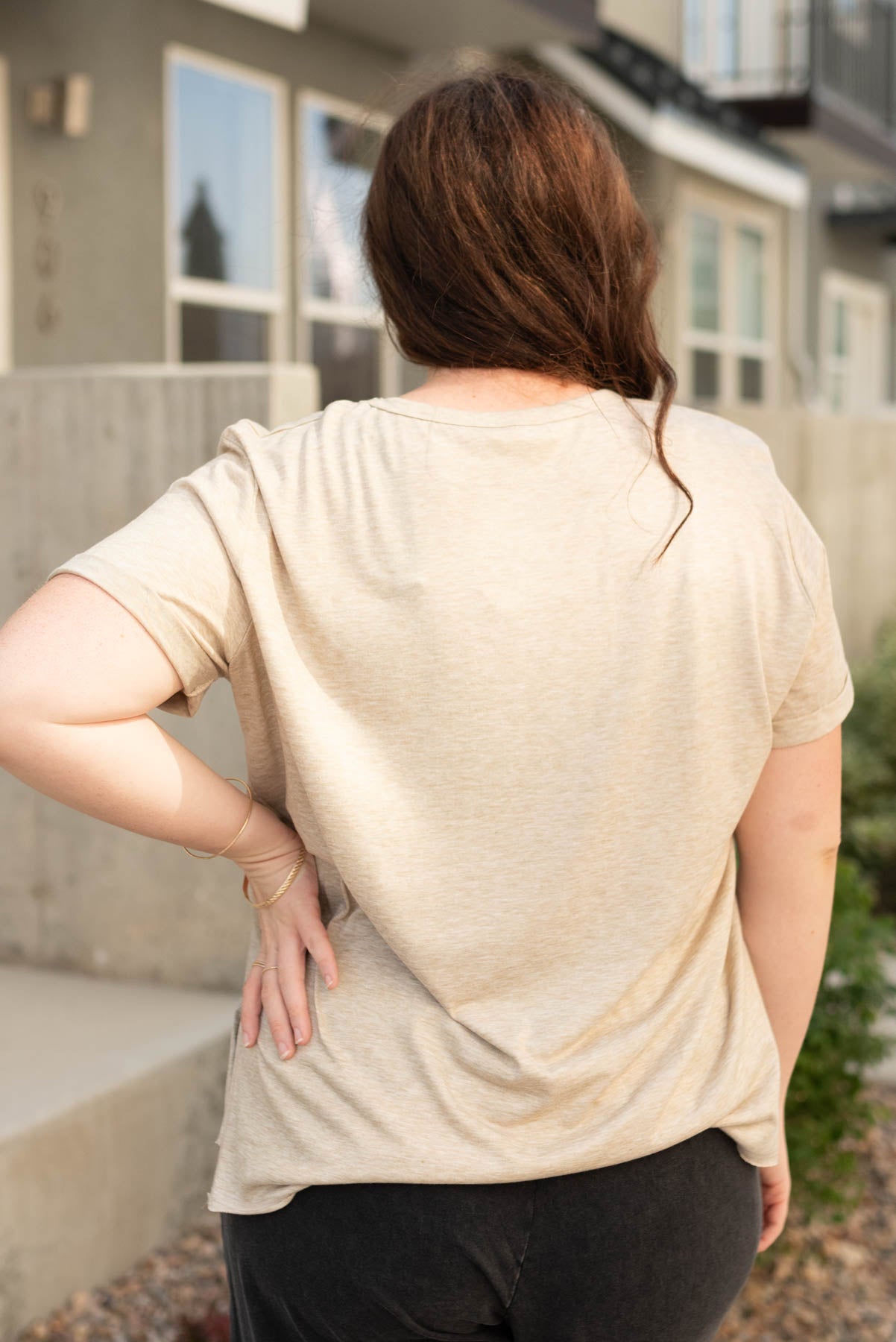 Back view of the plus size American sunflower top