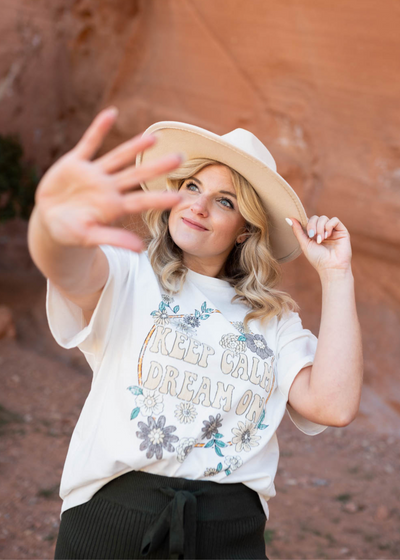 Dream on white tee with flowers