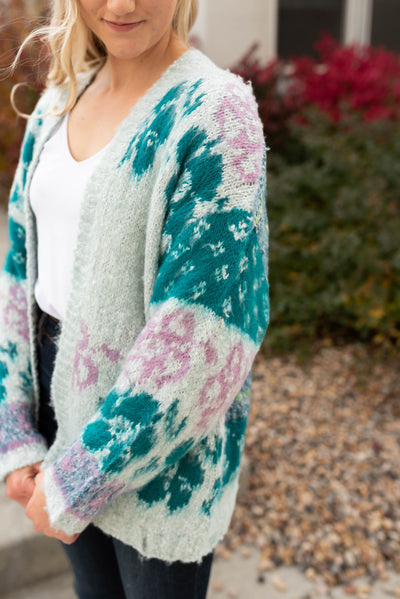 Long sleeve open multi floral cardigan