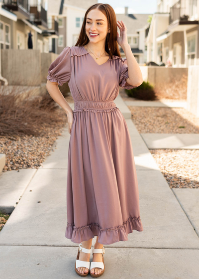 Dusty lavender ruffle dress