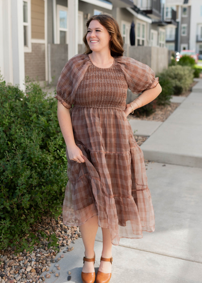 Plus size brown plaid dress