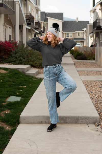 Charcoal top with long full sleeves