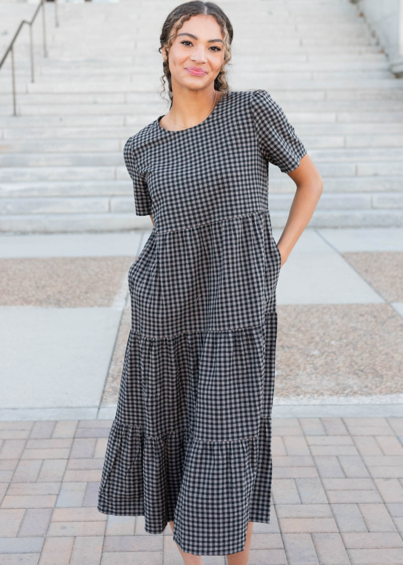 Emely Charcoal Gingham Dress