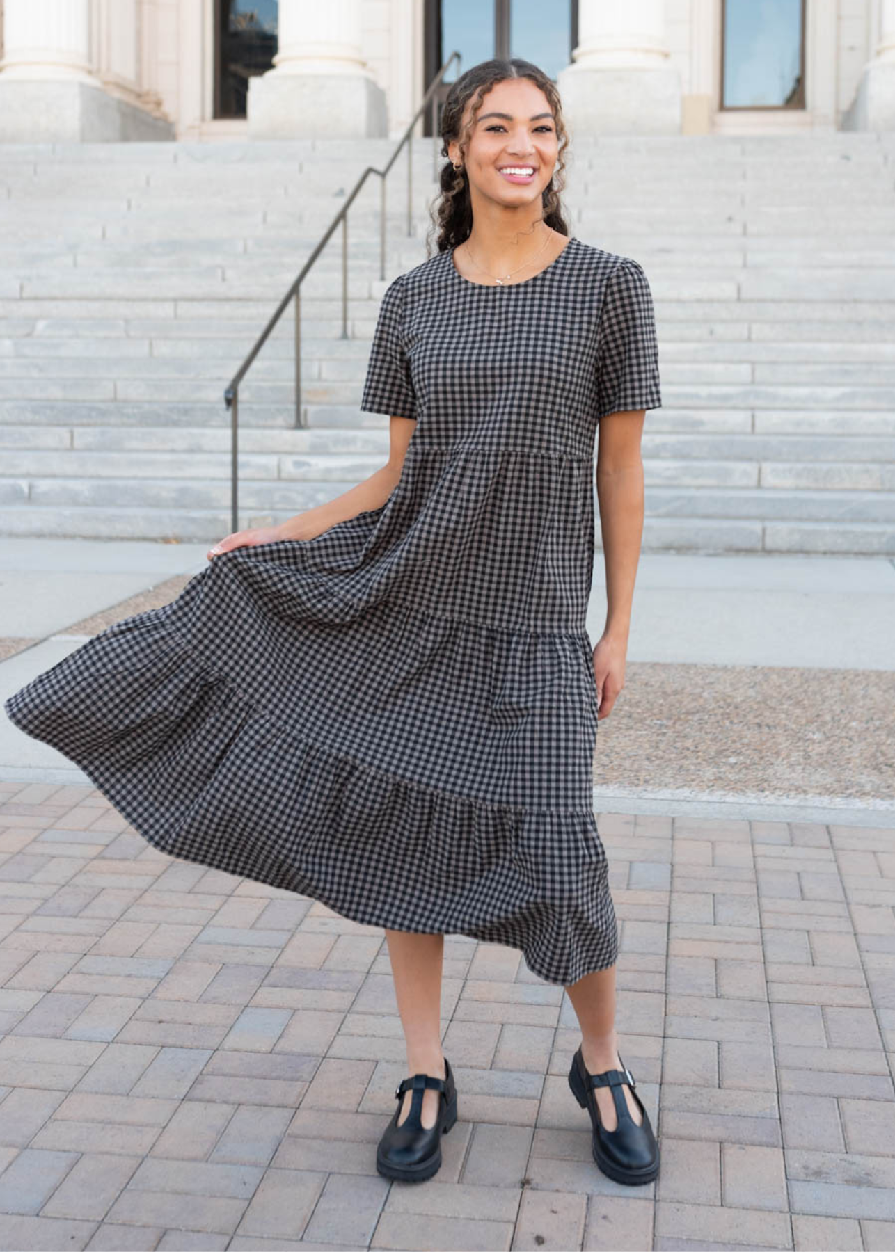 Charcoal gingham dress