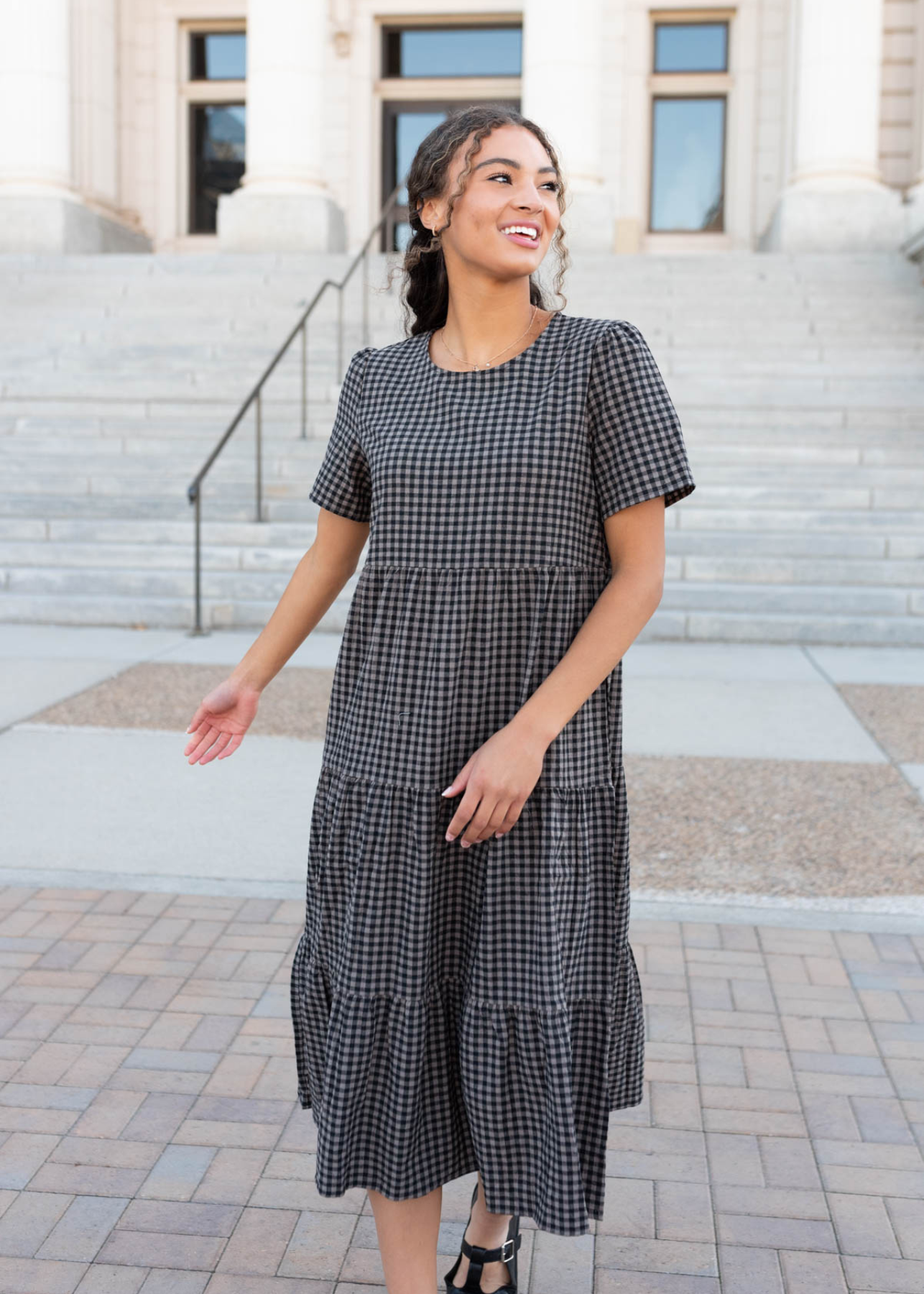 Small charcoal gingham dress