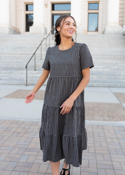 Small charcoal gingham dress