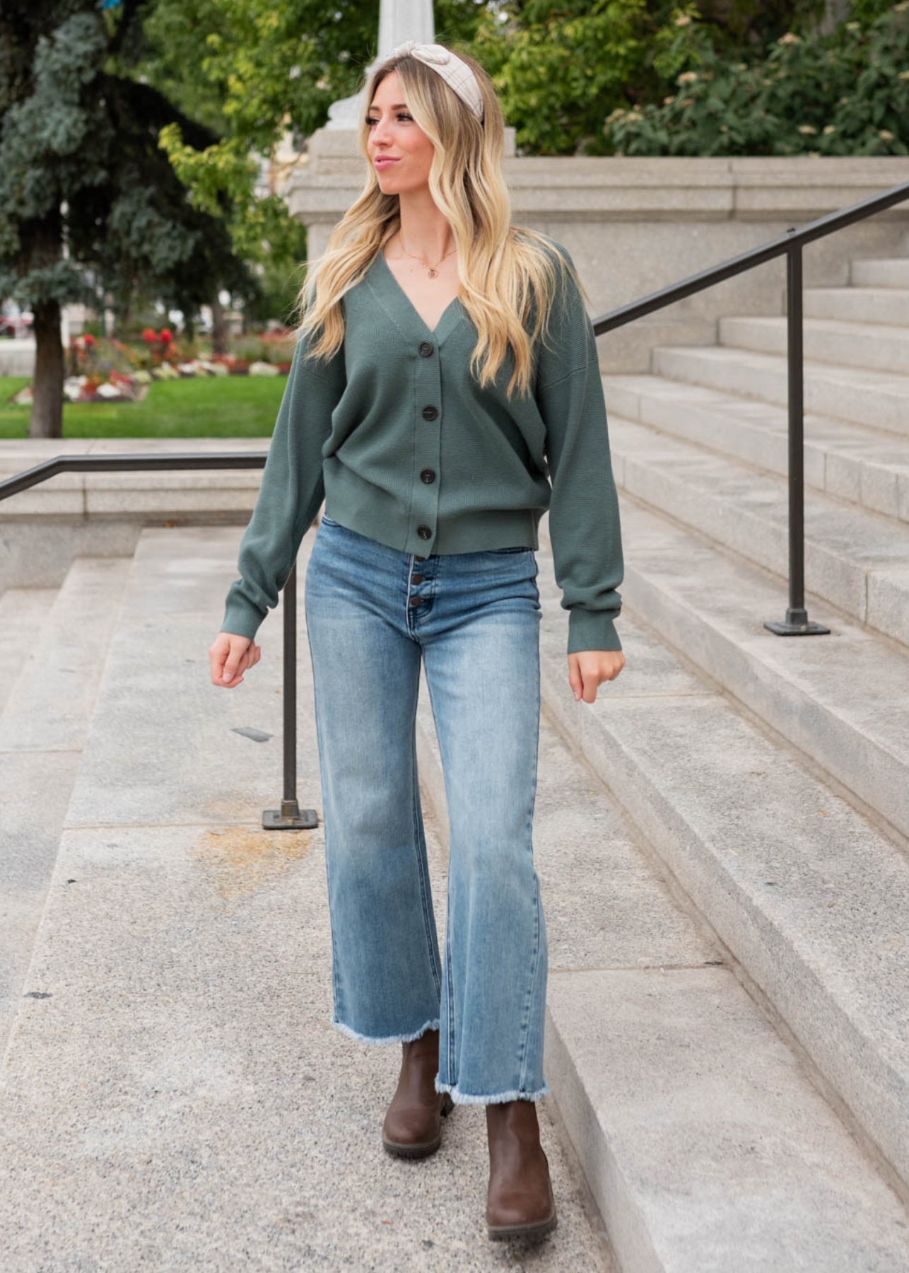 Jade button down cardigan with dark buttons