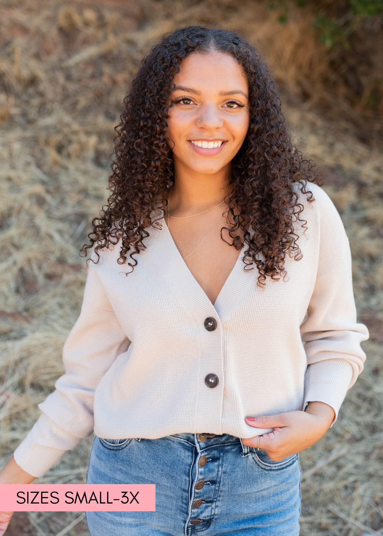 V-neck sand beige button down cardigan