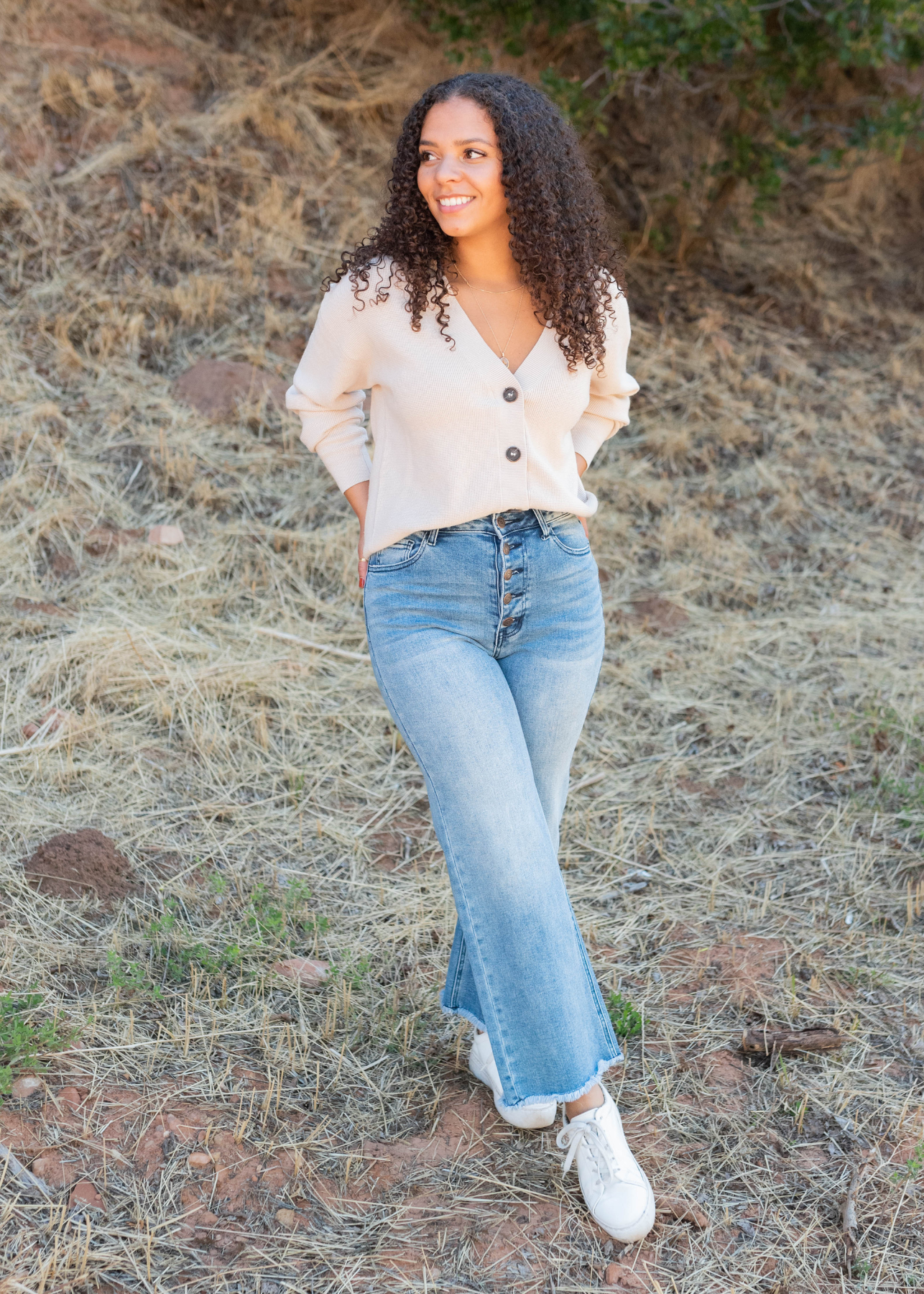 Long sleeve sand beige button down cardigan