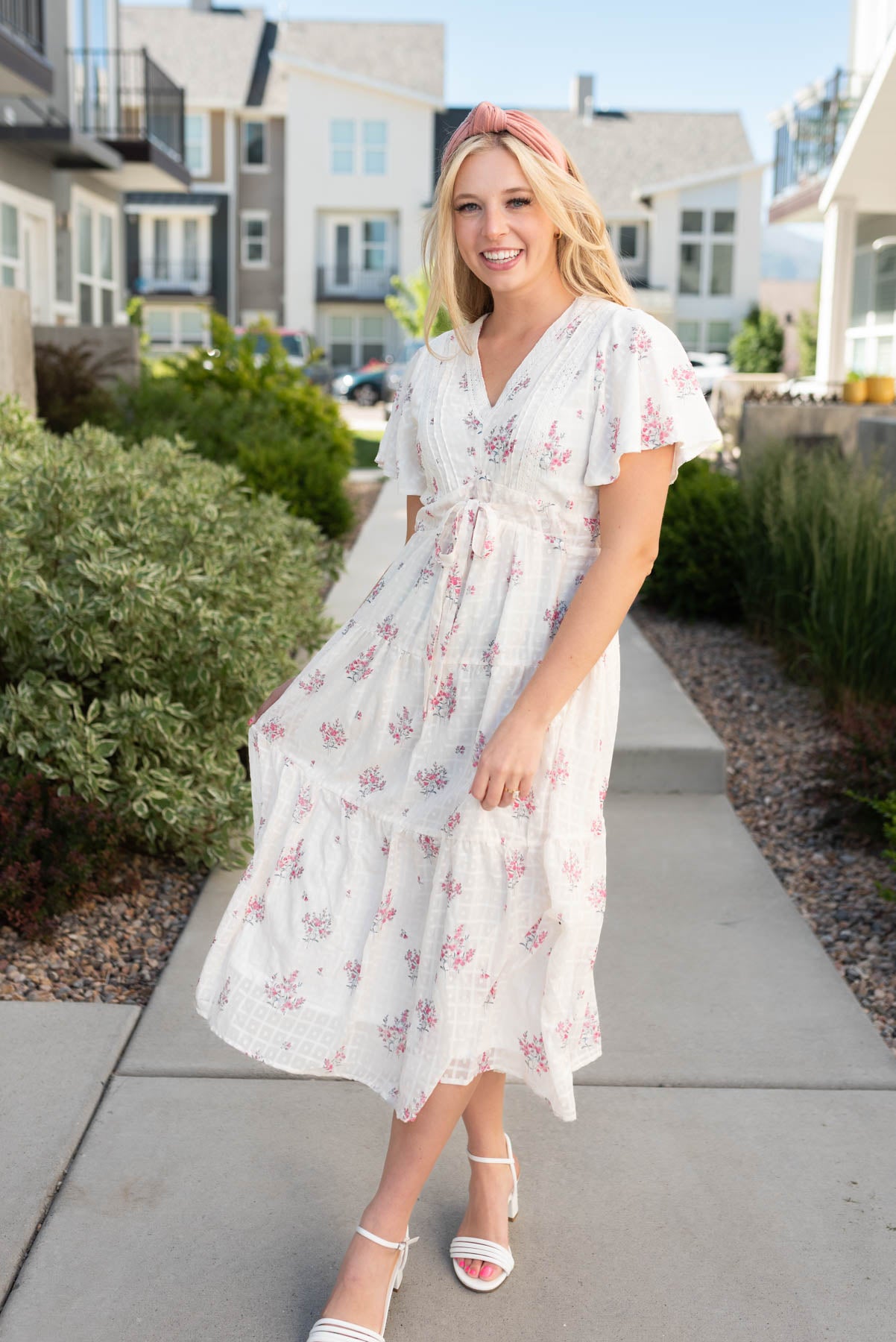 cream floral tiered dress