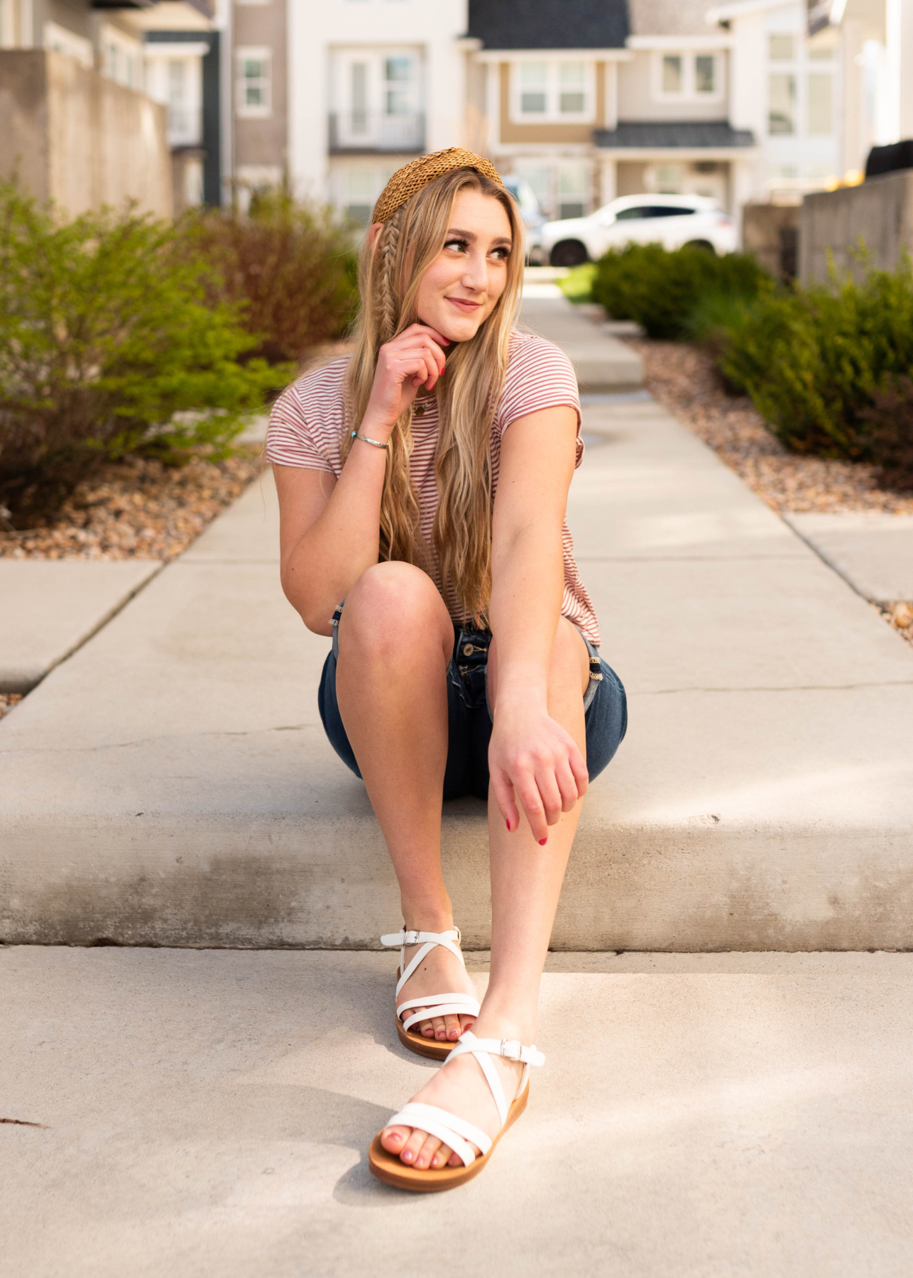 Short sleeve mauve stripe top