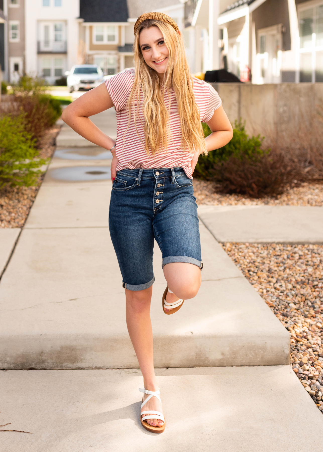 Short sleeve mauve stripe top