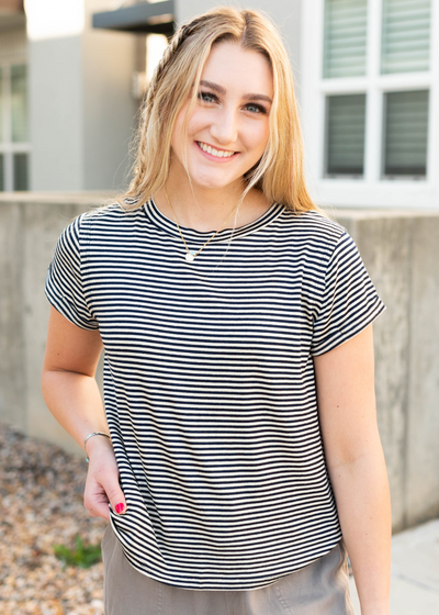 Short sleeve navy stripe top