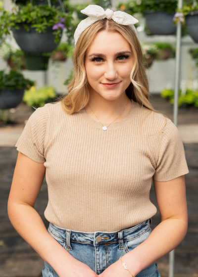 Taupe rib knit top