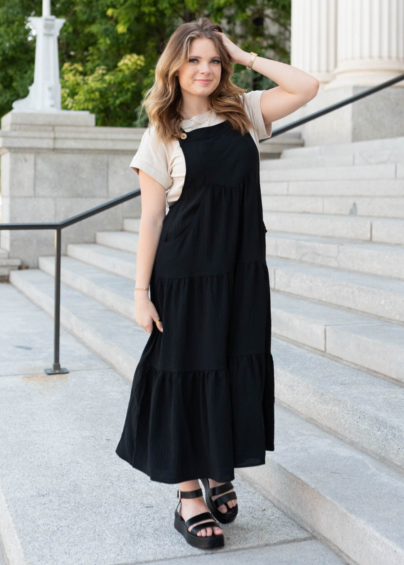 Black overall dress