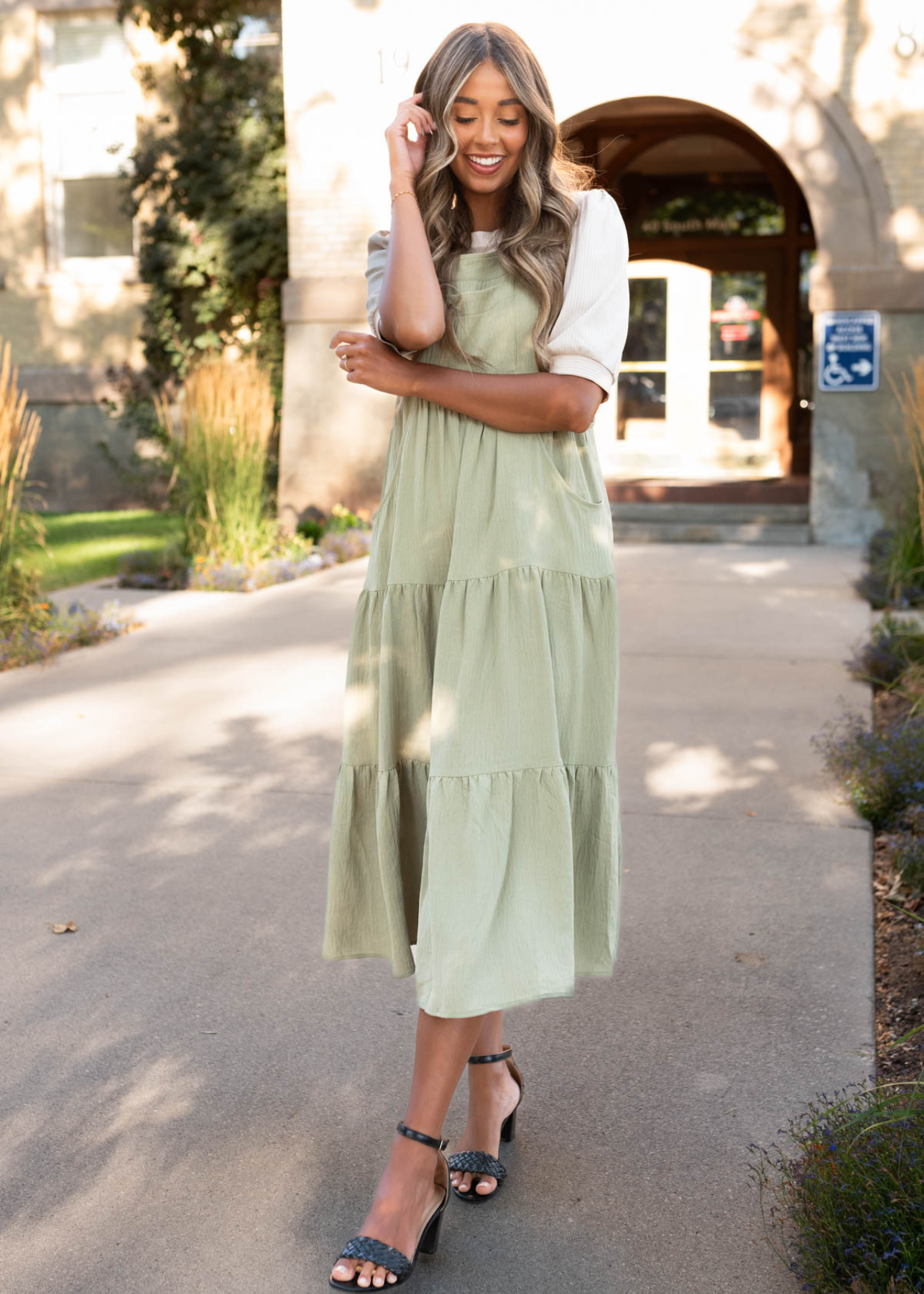 Sage green overall dress