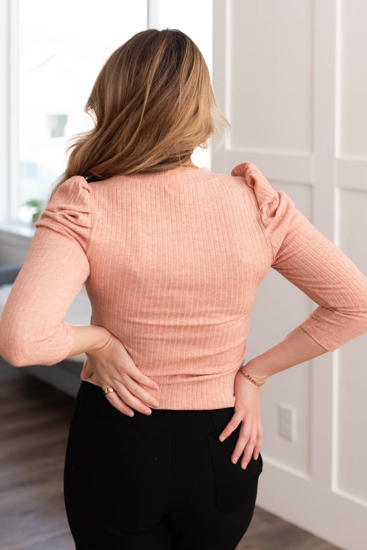 Back view of the rose puff sleeve top