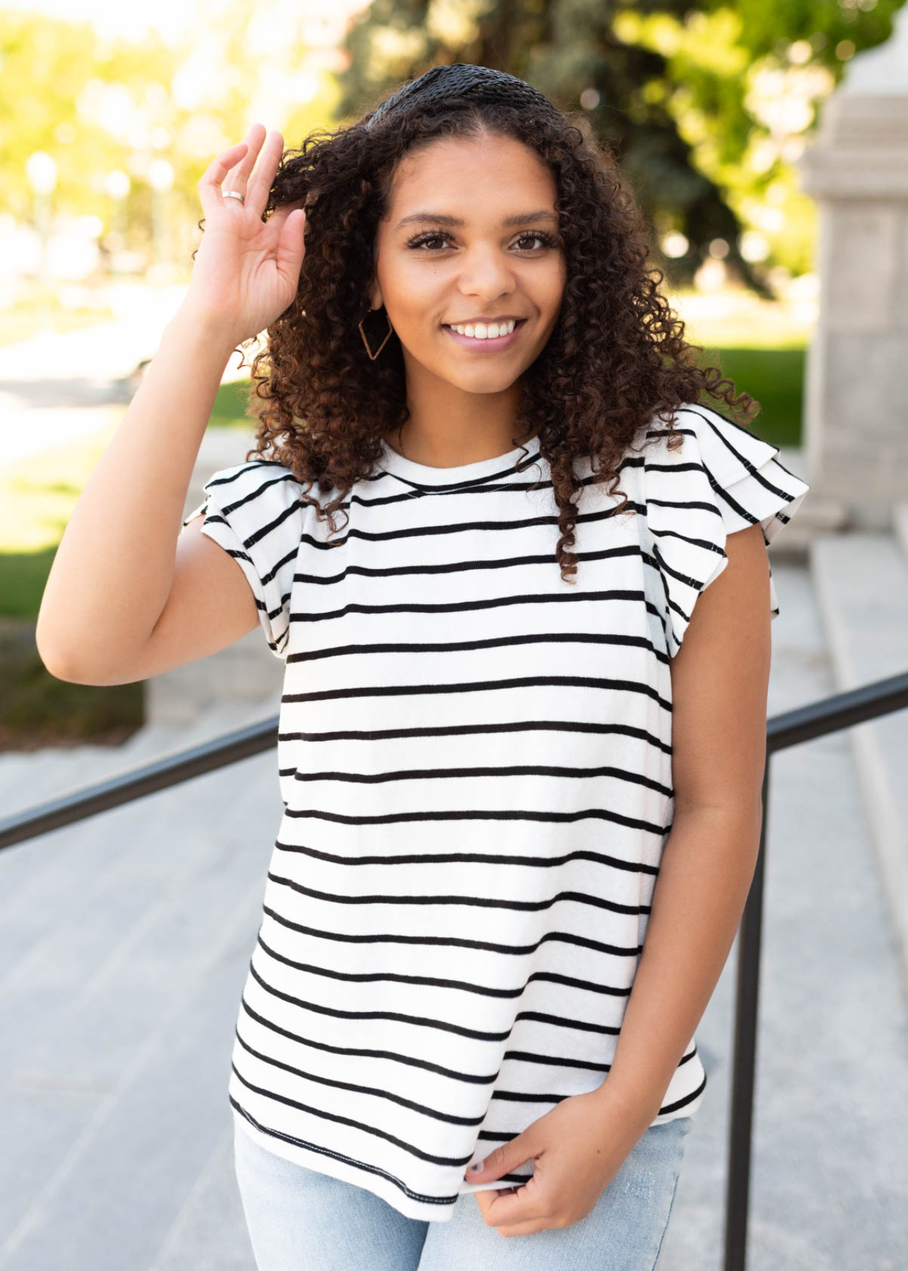 Black stripe ruffle top