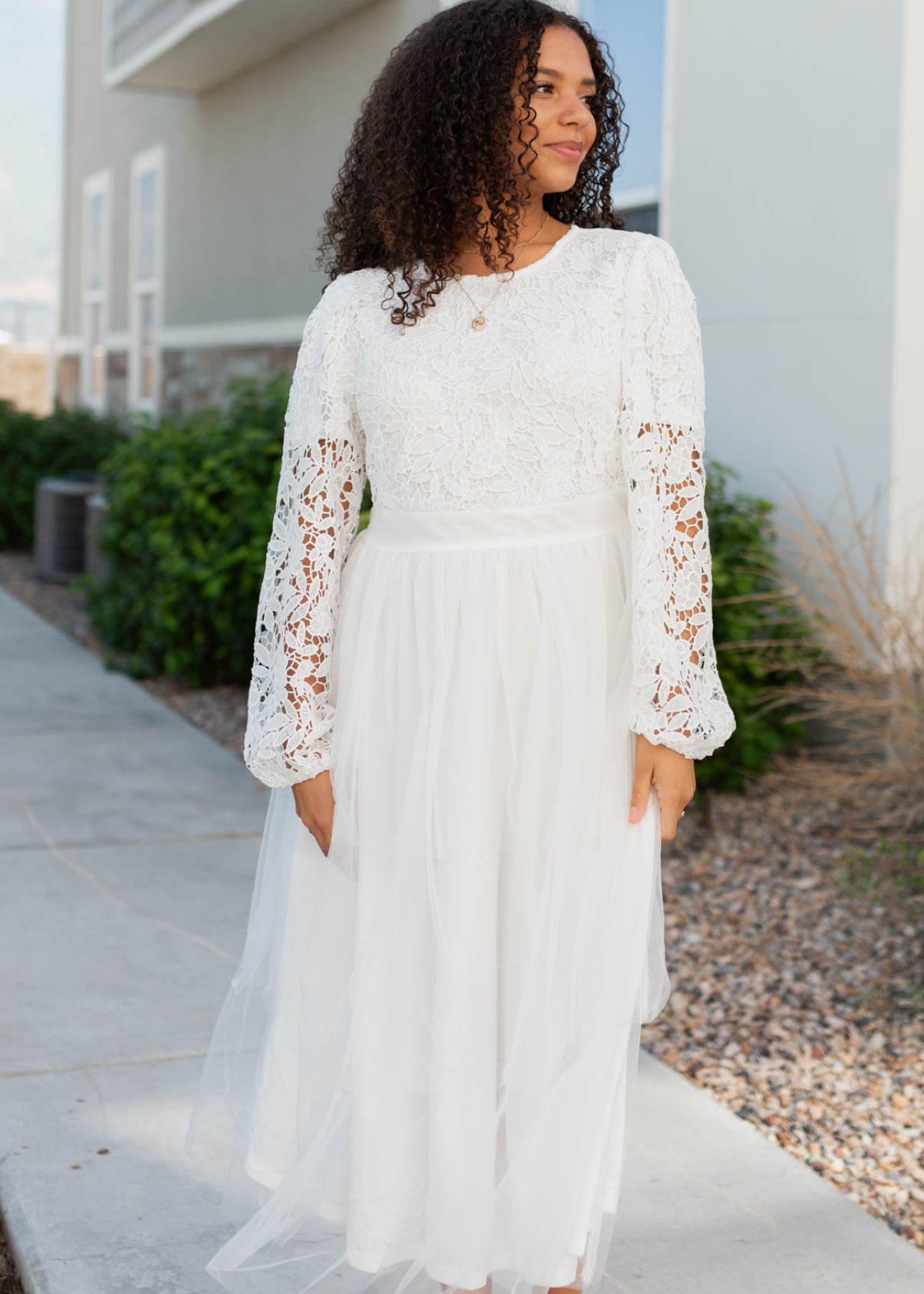 White lace tulle dress