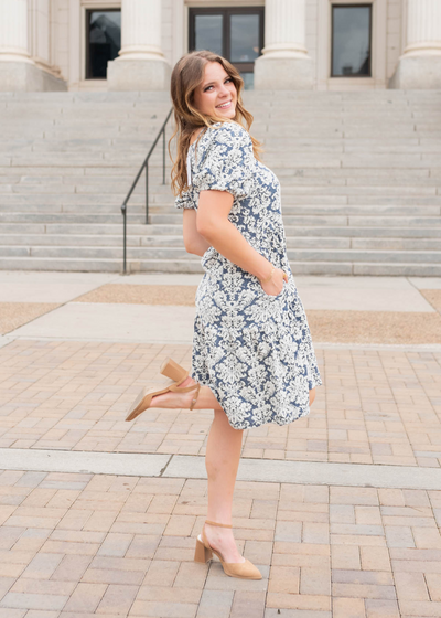 Small navy multi floral dress