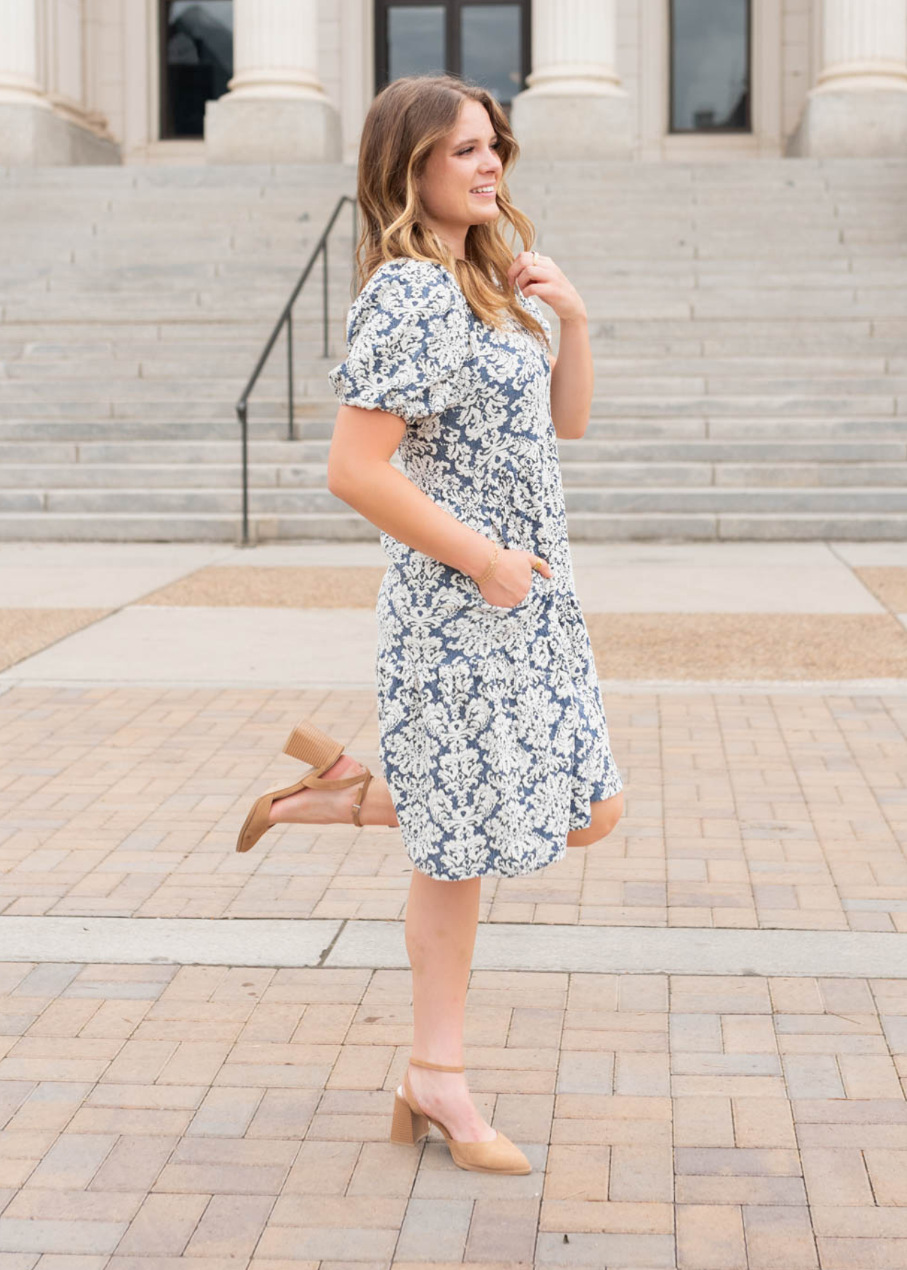 Short sleeve navy multi floral dress