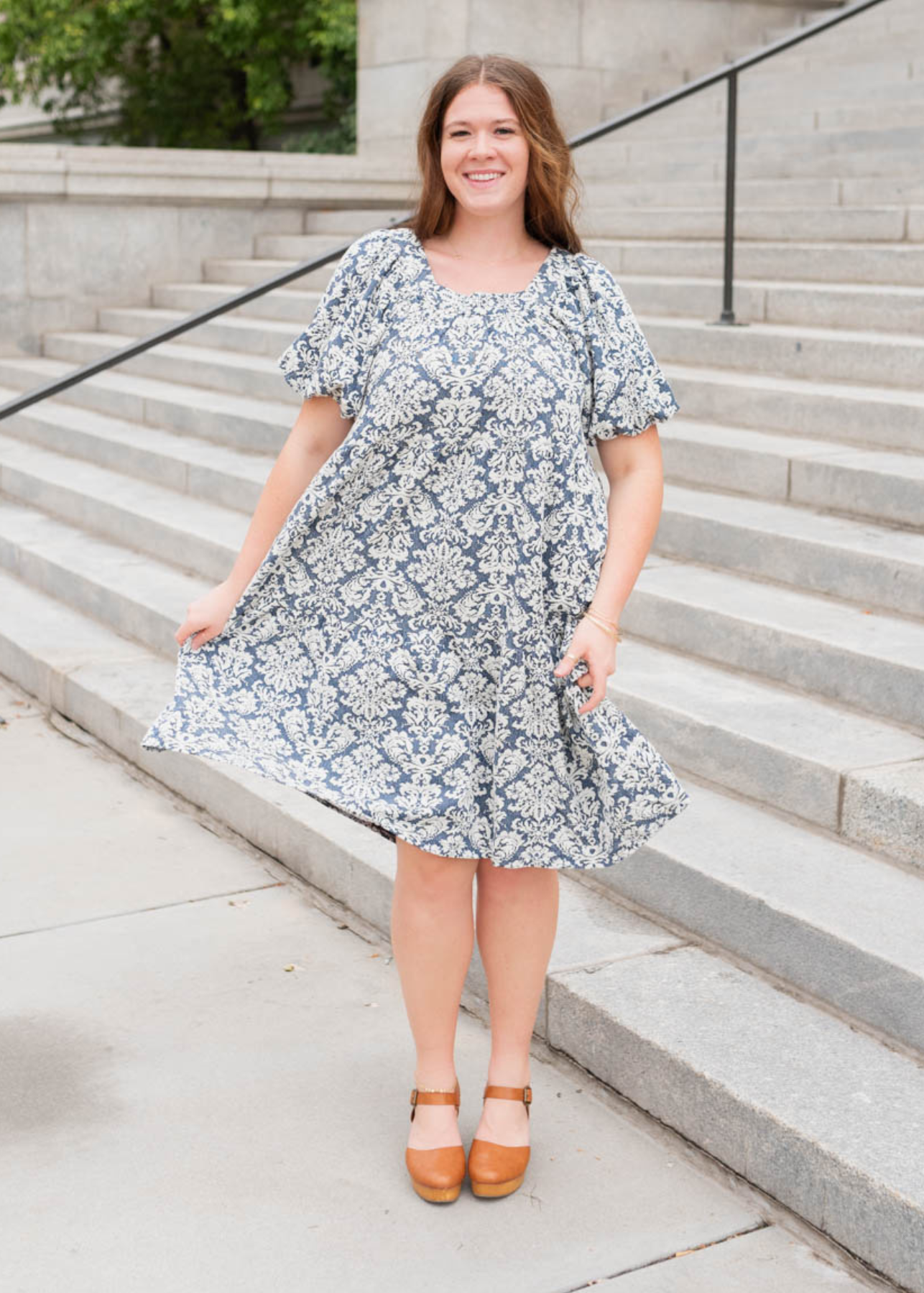 Plus size navy multi floral dress with short sleeves