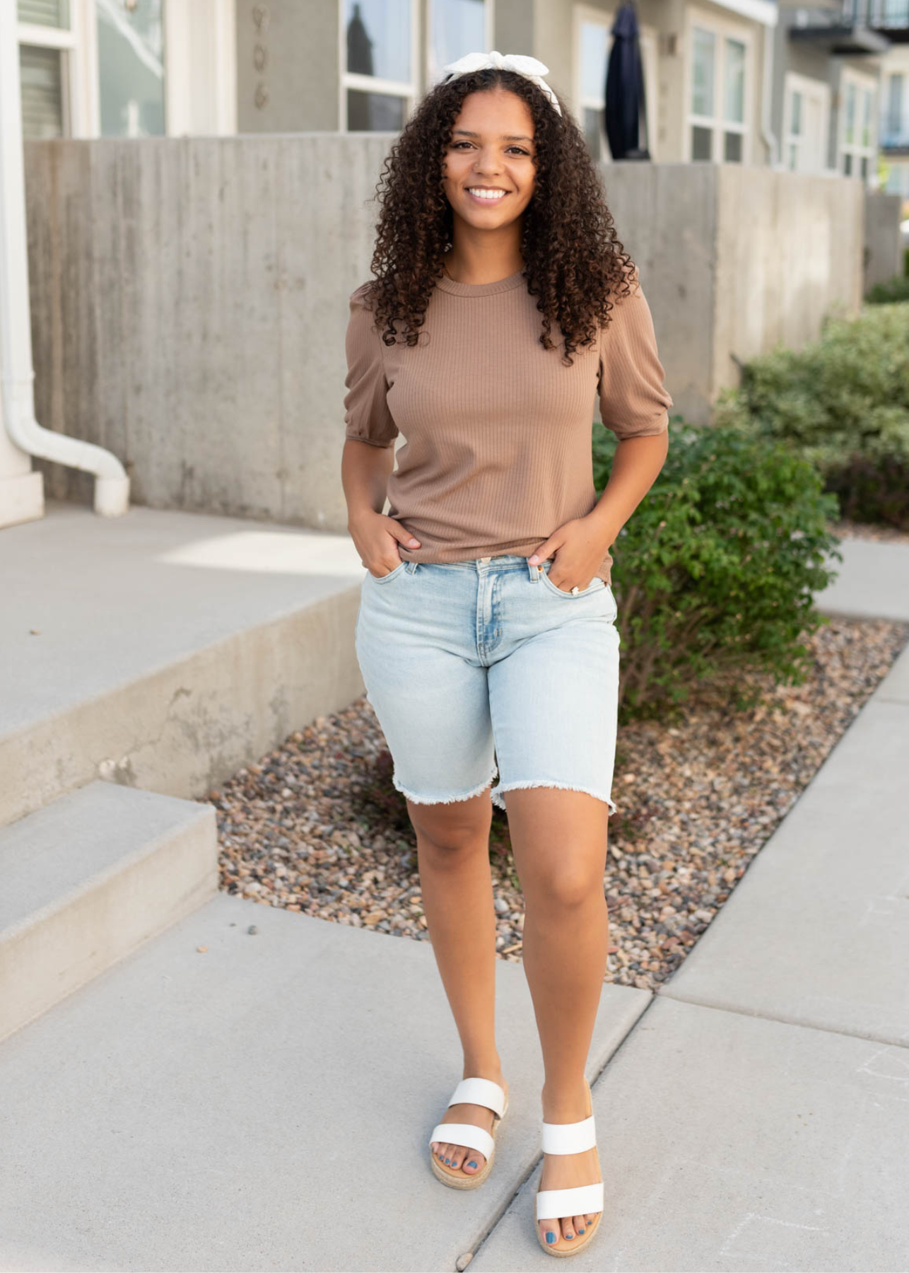 Ribbed basic brown top