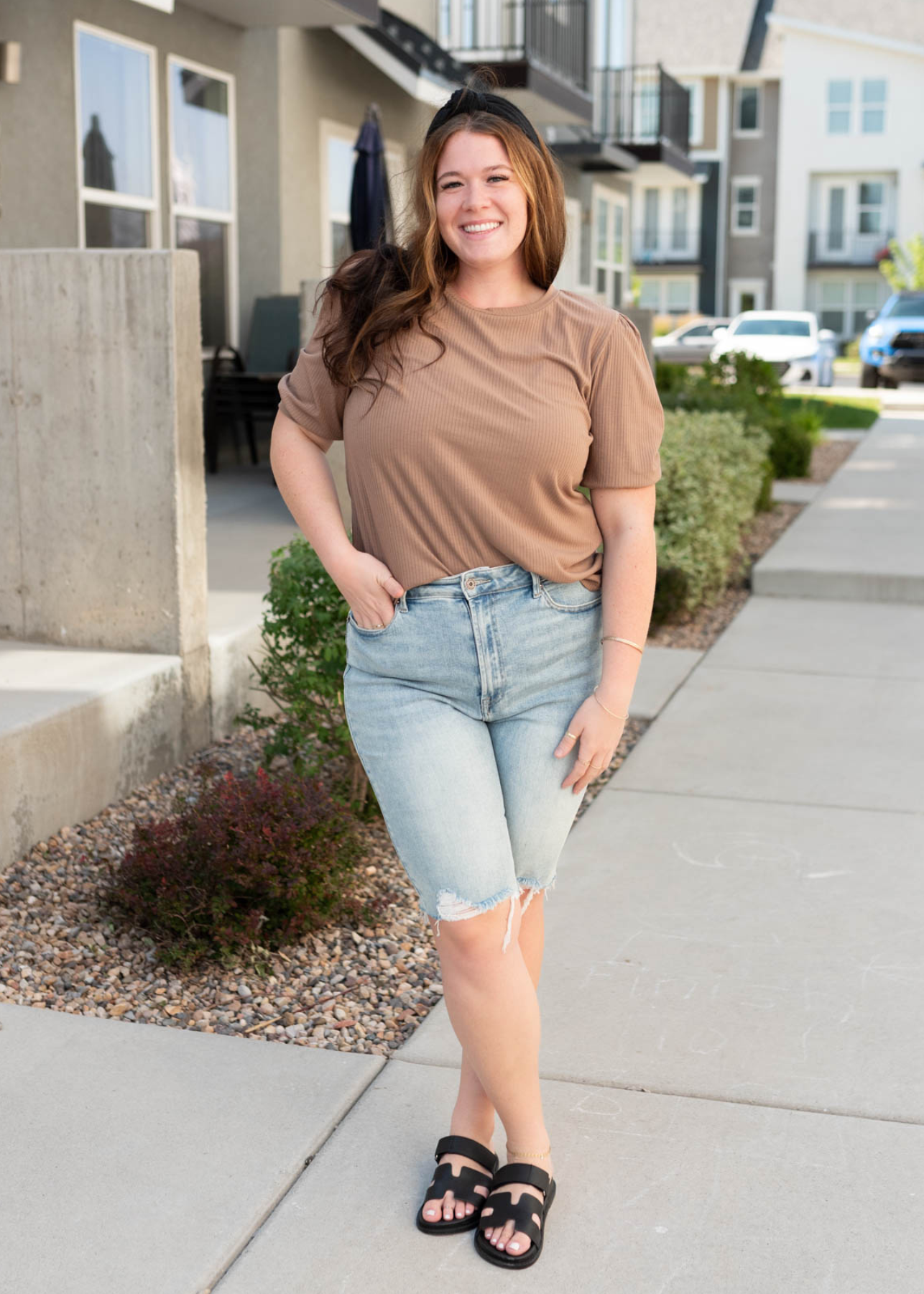 Plus size short sleeve basic brown top