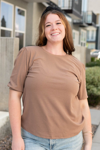 Ribbed plus size baic brown top