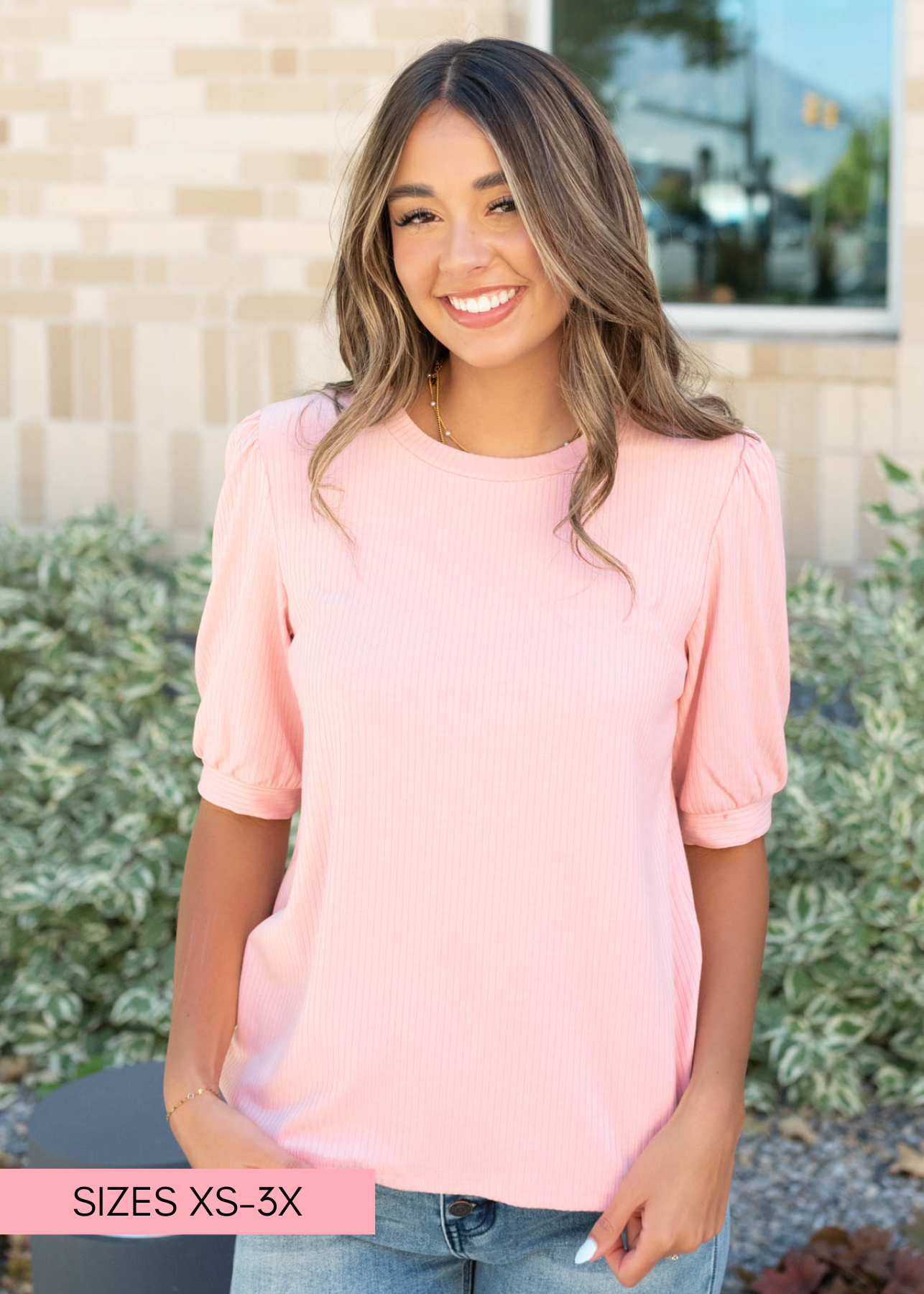 Ribbed basic pink top