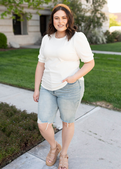 Plus size basic white top with short sleeves