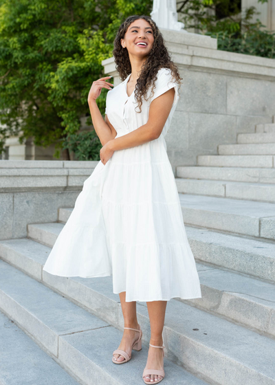 White collared tiered dress
