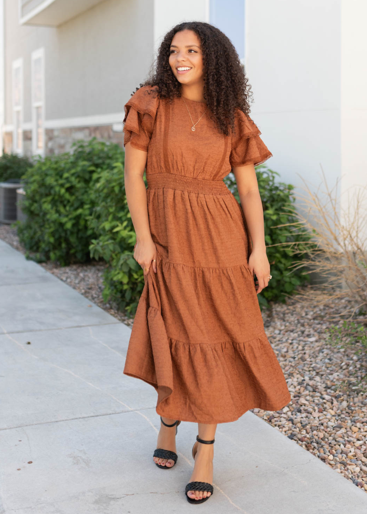 Chestnut ruffle tiered dress