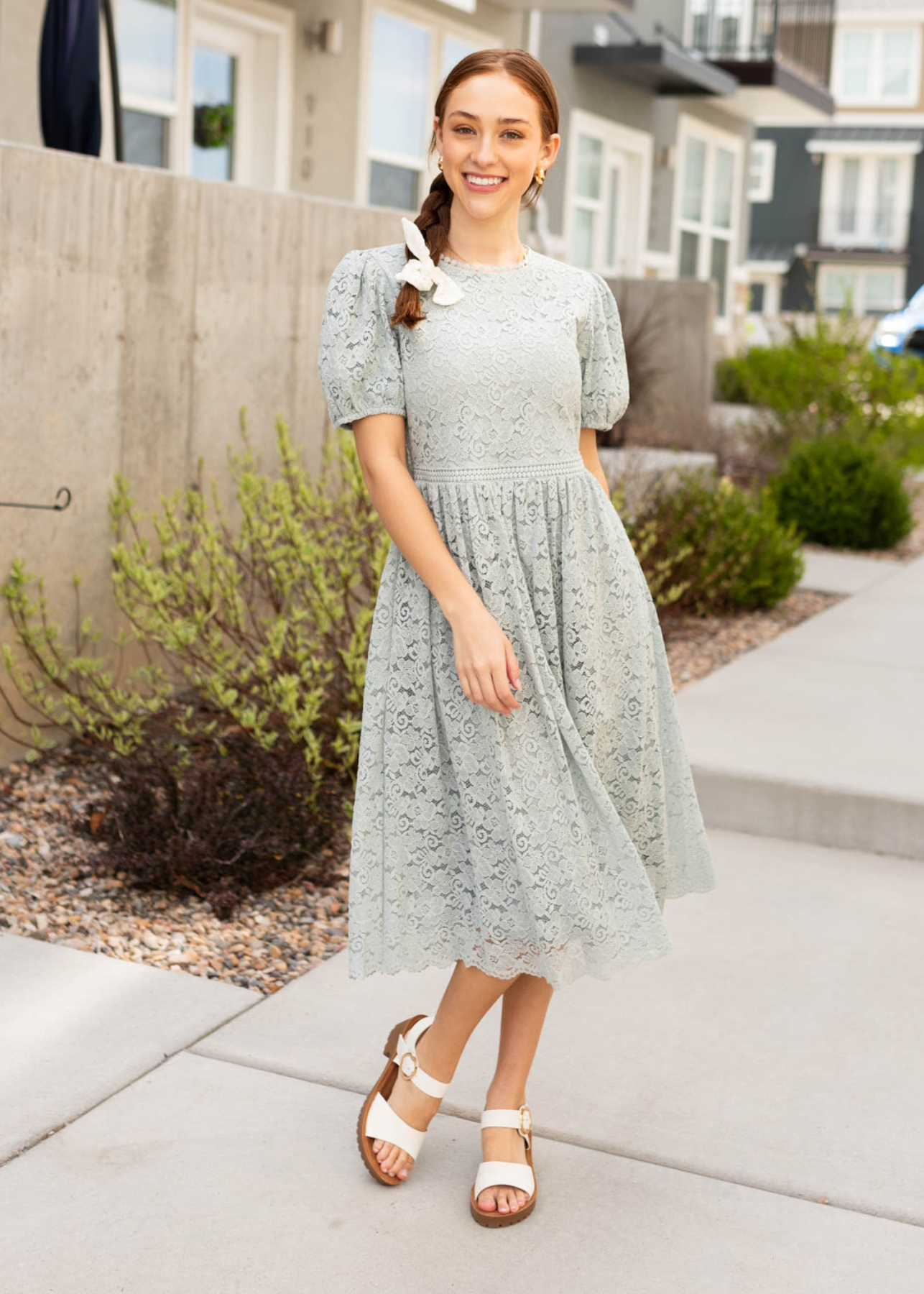 Sage blue lace dress