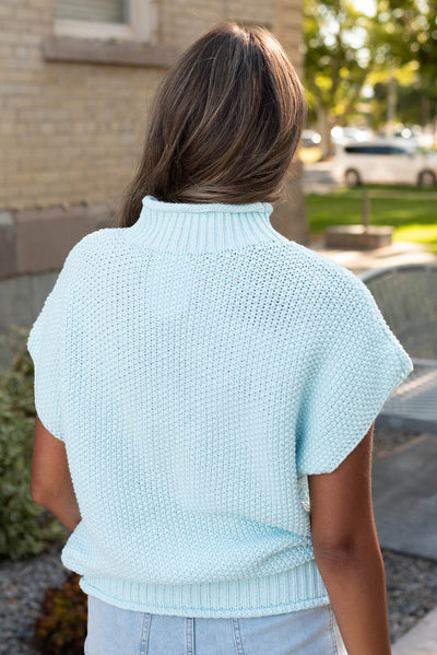 Back view of the ice blue crochet top