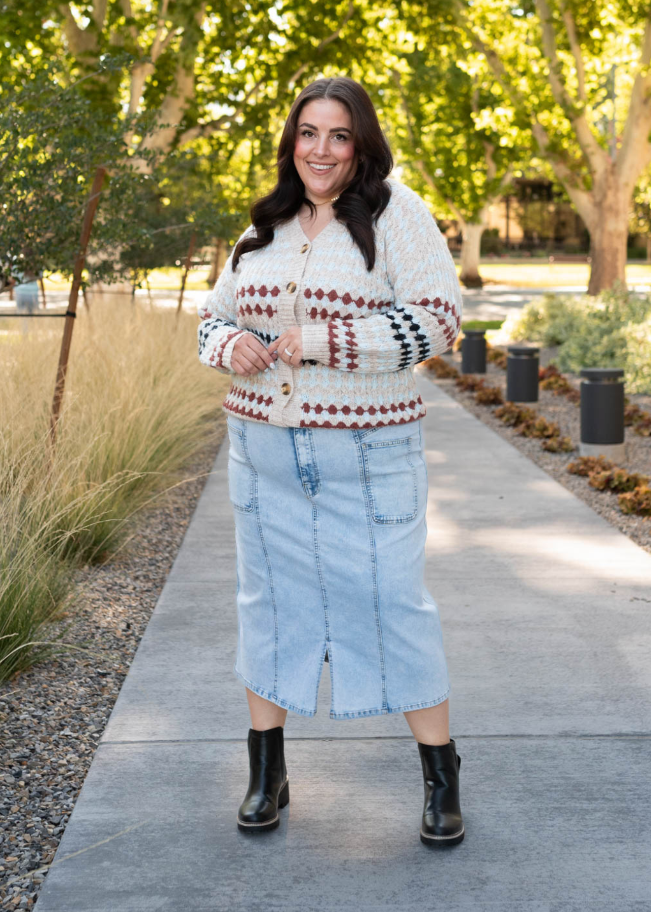 Long sleeve plus size taupe pattern cardigan