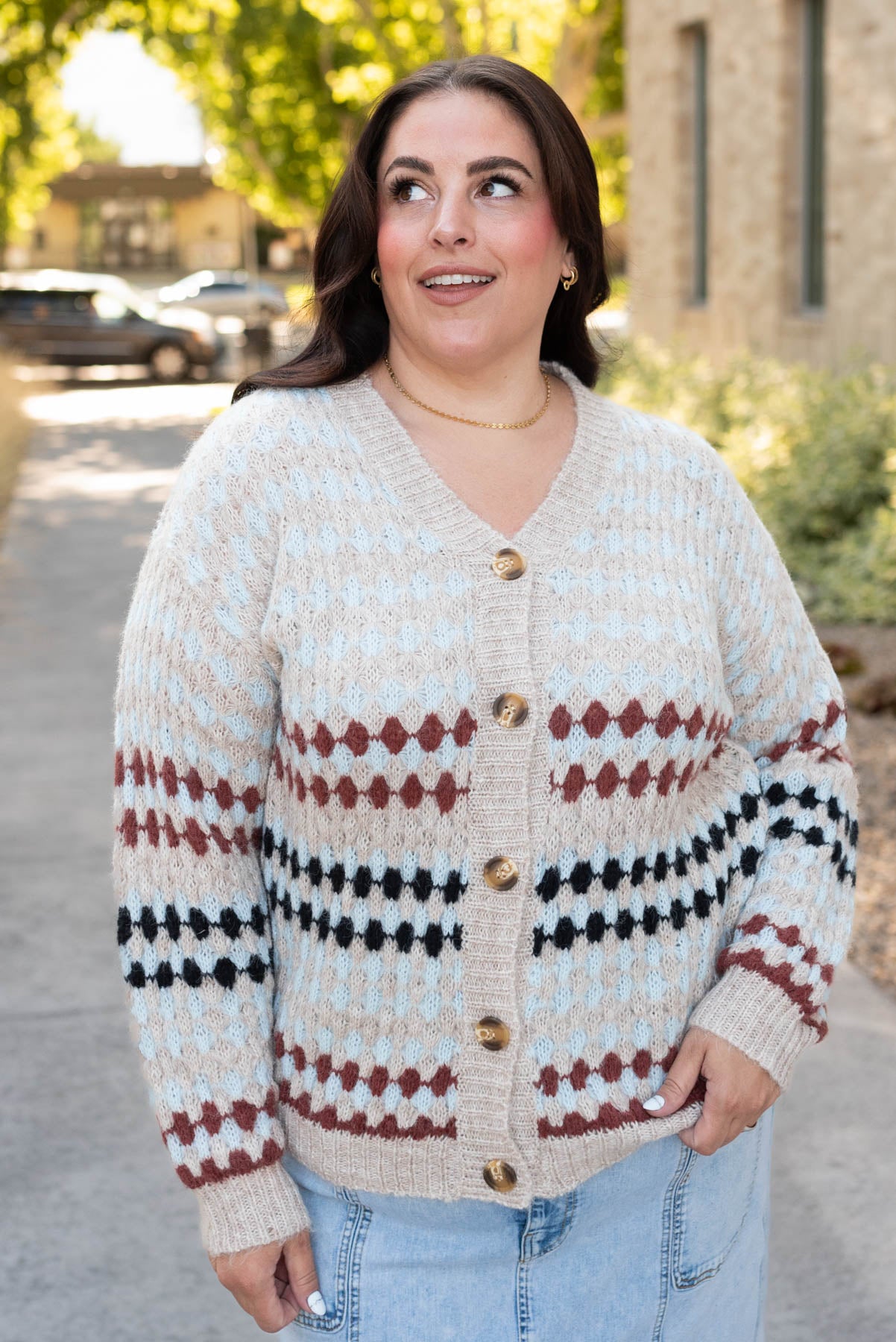 Plus size taupe pattern cardigan