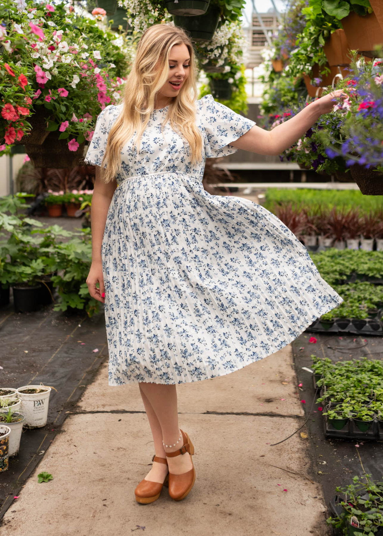 Hazley Blue Floral Pleated Dress