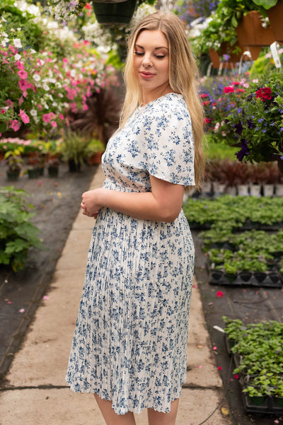 Hazley Blue Floral Pleated Dress