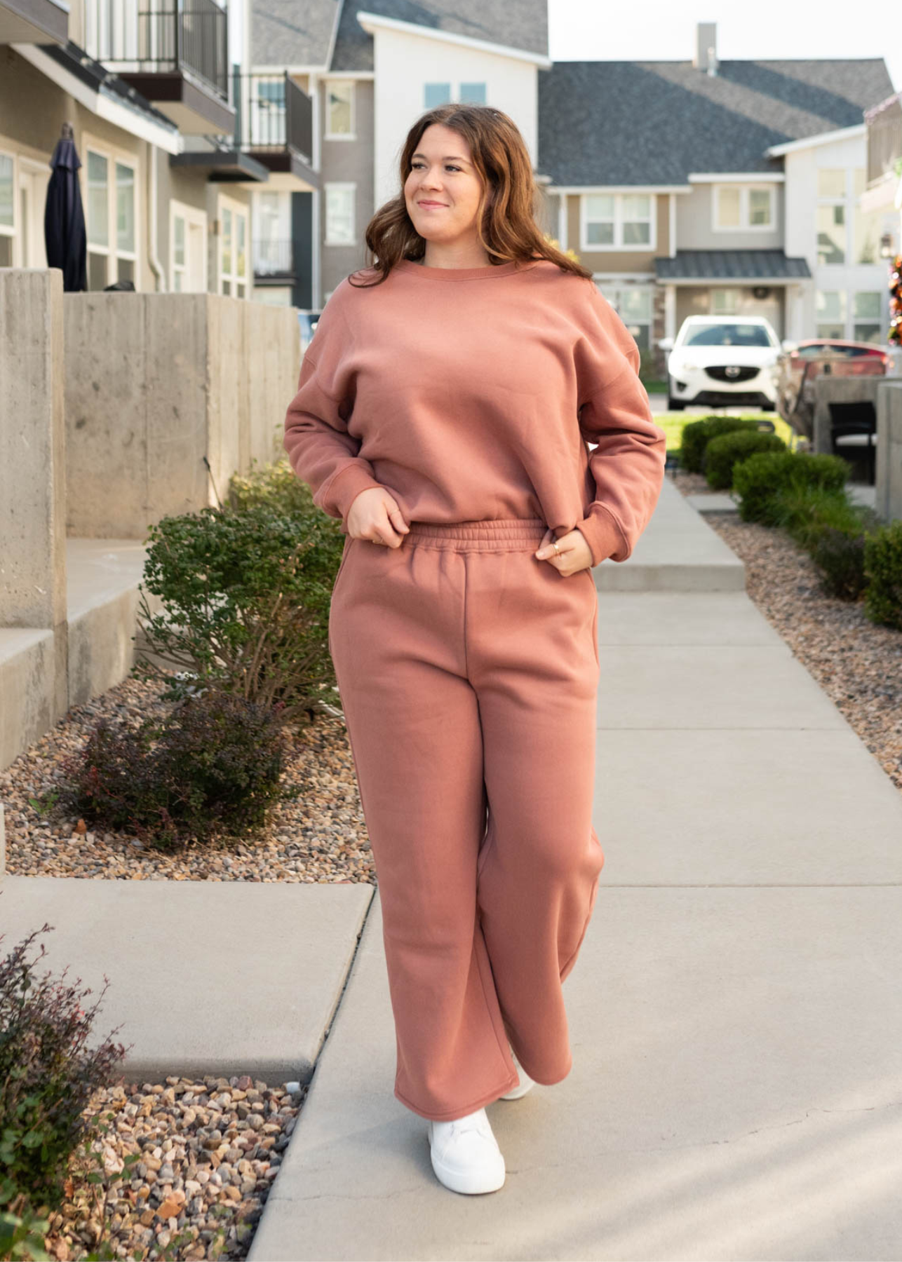 Plus size dusty rose happy sweater in long sleeves