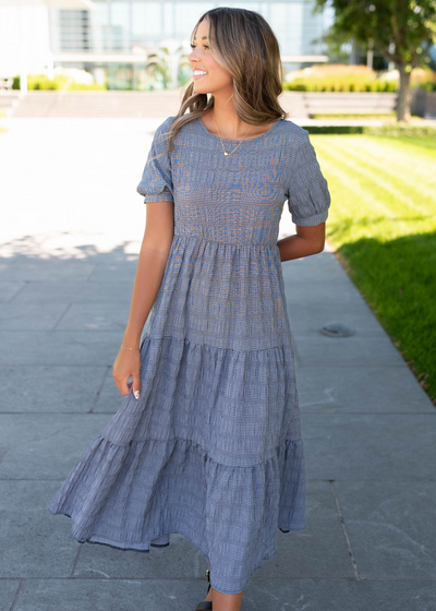 Tiered charcoal gingham dress