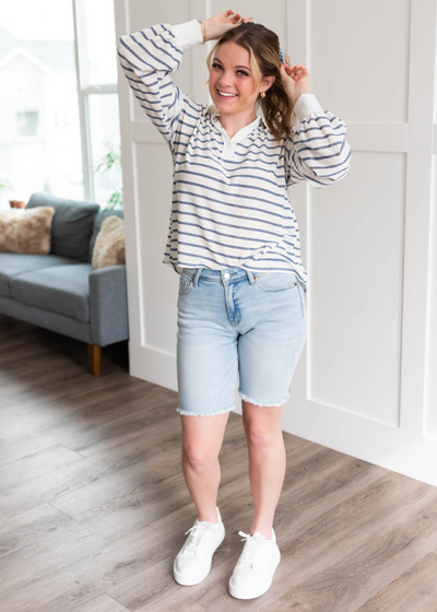 Long navy striped top