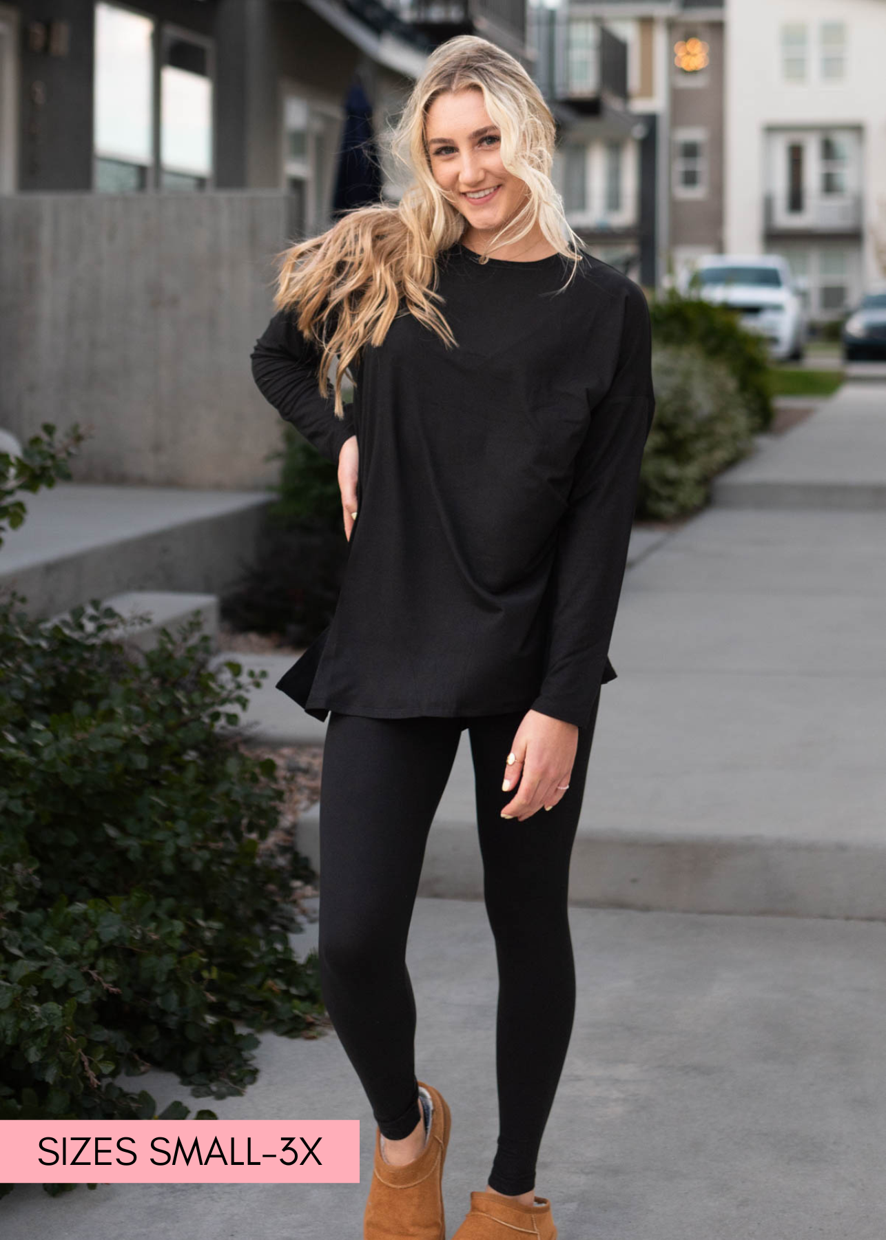 Long sleeve black lounge wear set with leggings