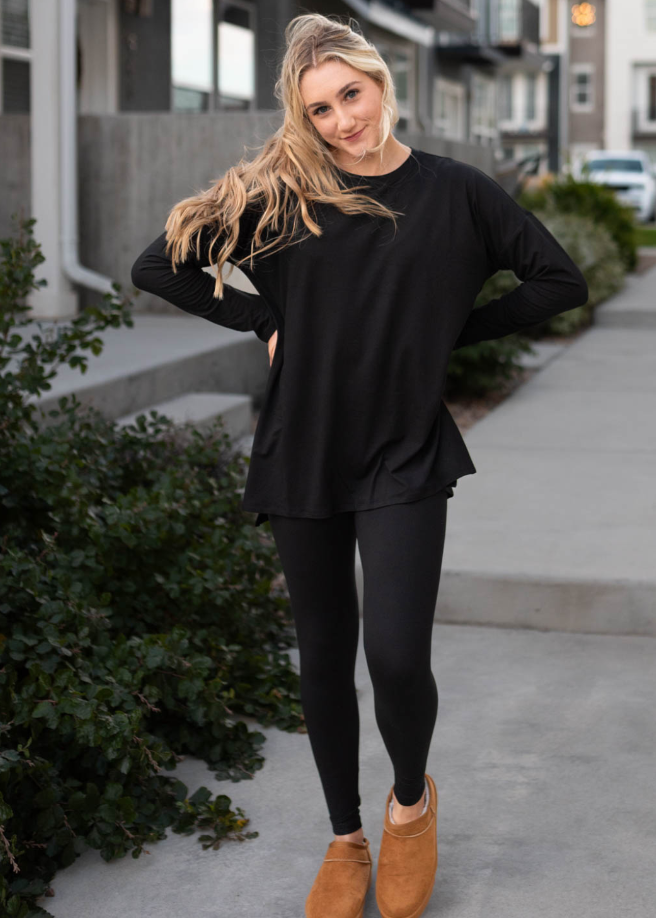 Long sleeve black lounge wear set