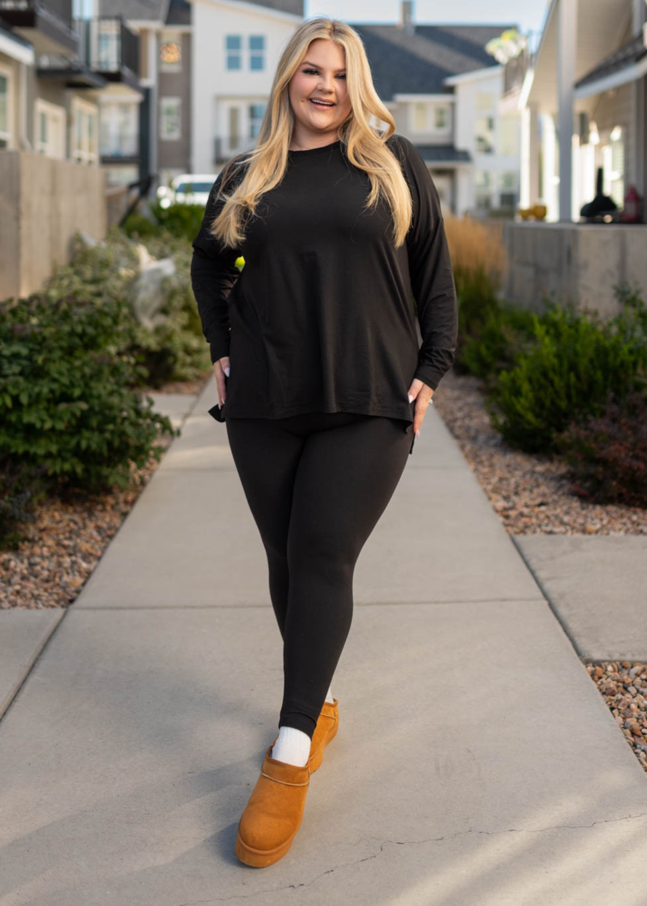 Long sleeve plus size black lounge wear set