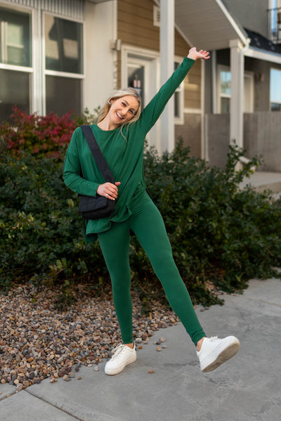 Dark green lounge wear set with long sleeves