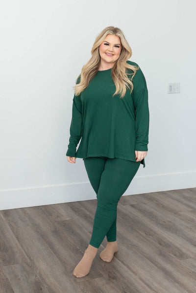 Dark green lounge wear set with long sleeve top