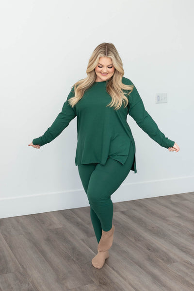 Long sleeve dark green lounge wear set with leggings