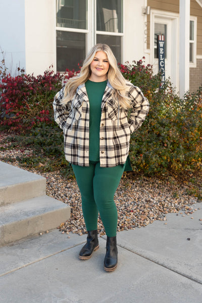 Long sleeve plus size dark green lounge wear set