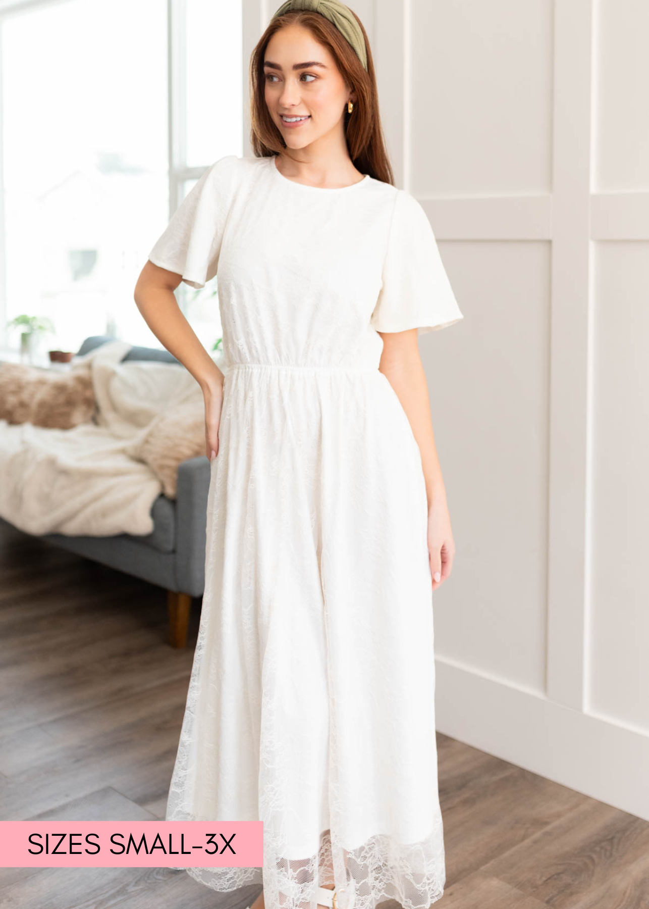 White lace with short sleeves